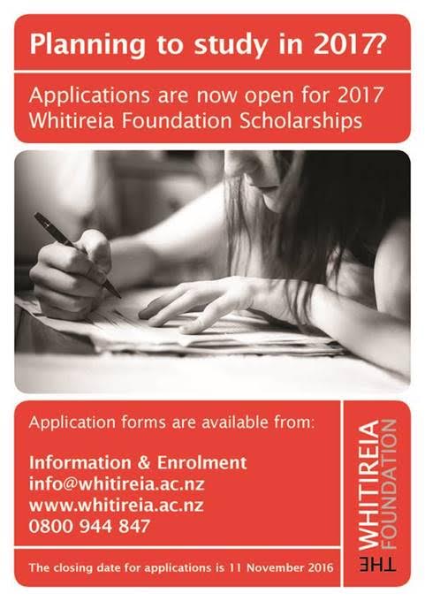 Get your Whitireia Foundation application in by 11 November 2016
